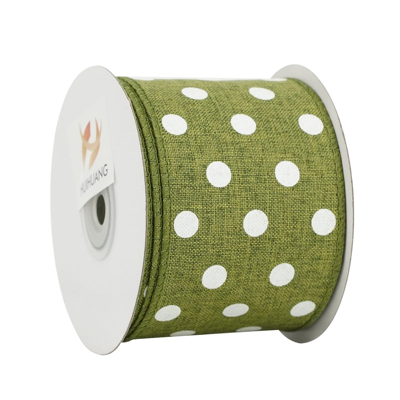 HUIHUANG Polka Dot Burlap Ribbon Wired Edge Ribbon 2.5 Inch X 10 Yards Sage Green and White Polka Dot Wreath Ribbon for Big Bows Spring Summer Wreaths Swags Garland Decoration Gift Wrapping - NewNest Australia