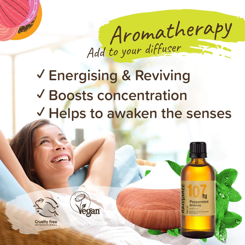 Naissance Peppermint (Arvensis) Essential Oil (No. 107) - 200ml (2 x 100ml) - Pure, Natural, Cruelty Free, Vegan and Undiluted - Use in Aromatherapy, Humidifiers & Diffusers - NewNest Australia