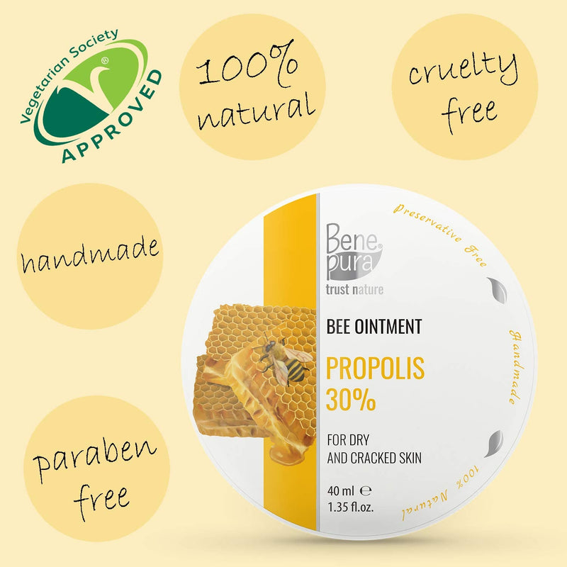 BenePura Propolis Ointment - Itch Relief Cream - Eczema Cream for Adults - Dry Foot Cream for Cracked Heels and Dry Skin - Cracked Heel Repair Cream - Natural Propolis Cream with 30% Propolis - 40 ml - NewNest Australia