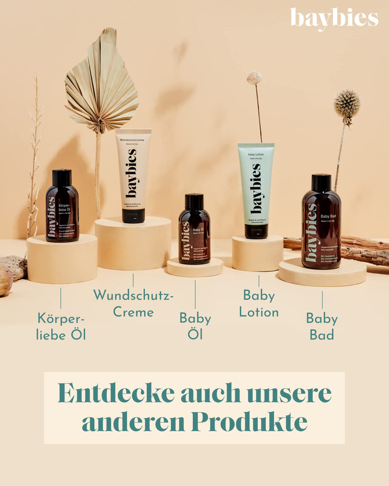 BAYBIES® Baby Care Oil | Certified natural cosmetics | Vegan baby oil for care, cleansing & massage | Baby Shower Gift Idea | 100ml - NewNest Australia