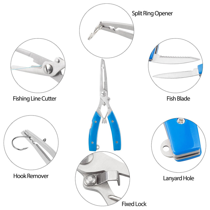 BASUNE Fishing Pliers + Fish Hook Remover, Line Cutter Curved Nose Remove Hook Fishing Tackle Tool with Nylon Sheath Fishing Plyers Fishing Gear Set (Blue) - NewNest Australia