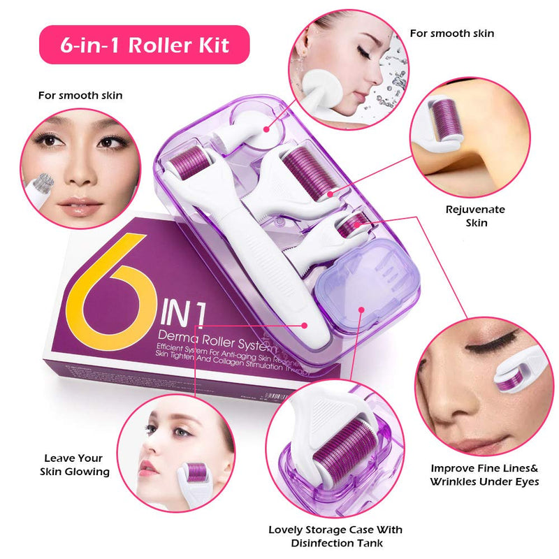 SONGQEE Derma Roller, Derma Roller Kit 6 IN 1 Micro Needling System Reduce Wrinkles, Sun Damage, Dark Spots, Scars, Cellulite, Stretch Marks to use on Face, Eyes, Body - NewNest Australia