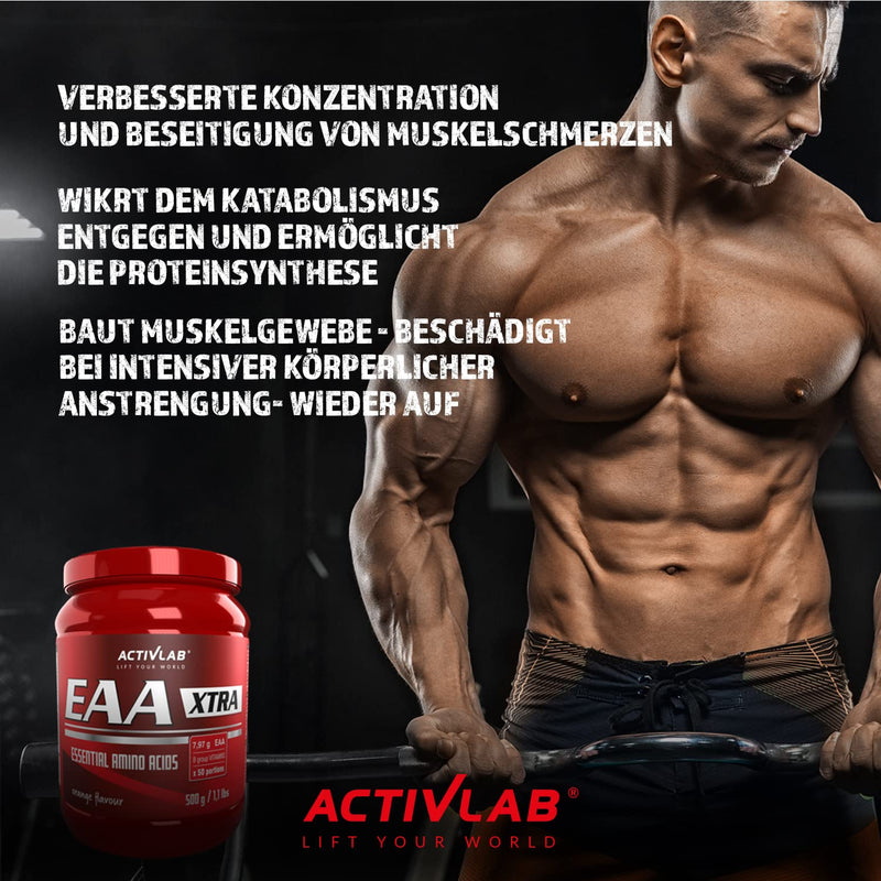 Activlab EAA XTRA 500g Orange| 7.95g EAA, 100% daily requirement, 50 servings, muscle regeneration, powder All 8 essential exogenous amino acids, B group vitamins, training drink, measuring cup - NewNest Australia
