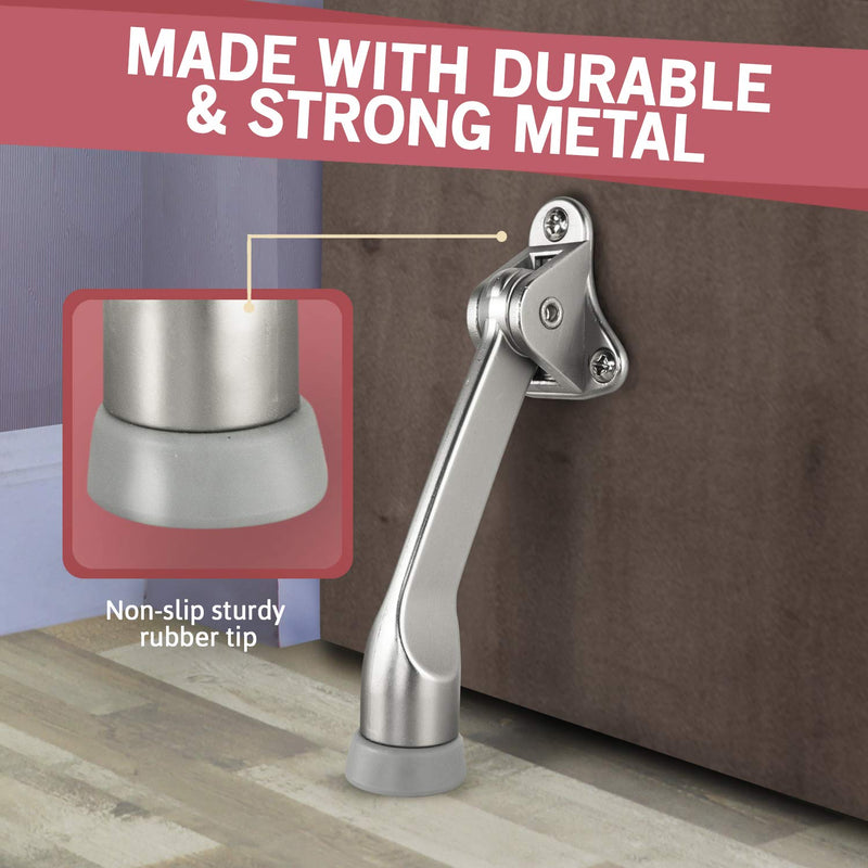 Jack N’Drill 1 pack 4-inch Kick Down Door Stop | With Non-Slip Rubber Tip for Wood, Concrete, Tiled, and Carpeted Floors | Works on Heavy, Garage, and Living Room Doors, FREE 5 (3 ⅛”) Spring Door Stop Satin Nickel - NewNest Australia