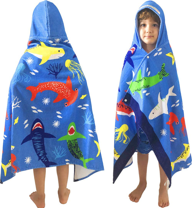 NewNest Australia - VOOVA & MOVAS Beach Bath Towel with Hood for Kids Toddlers Boys Girls 2 to 7 Years,Oversize Extra Size 50"x30",Super Soft Absorbent Cotton for Bath/Pool/Beach Swim Coverups Bathrobe,Ocean Fish Theme Hooded-ocean Fish 