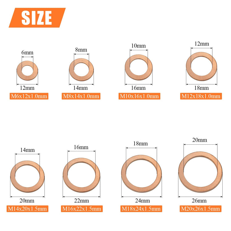 HELIFOUNER Copper Washers, 150PCS 8 Sizes Copper Metric Sealing Washers Flat Washers Assortment Kit - NewNest Australia