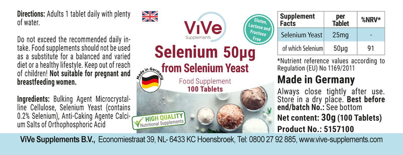 Selenium 50µg - 100 tablets from selenium yeast for 100 days, vegan, only 1 tablet daily, organic selenium | Quality from Germany from ViVe Supplements - NewNest Australia