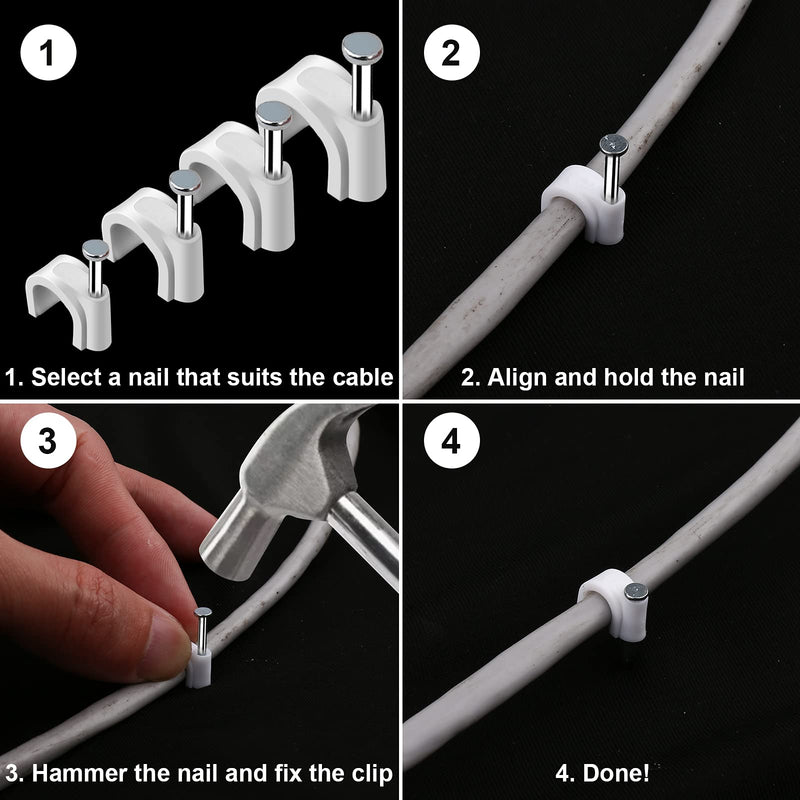 500pcs Cable Clips with Steel Nail in Cable Clips White 4mm 5mm 6mm 8mm 10mm for RG6, RG59, CAT6, RJ45 Cable Coax Cable, Ethernet Cable, TV Wire Cable, Telephone Cable, Led Starlight, Print Cable - NewNest Australia