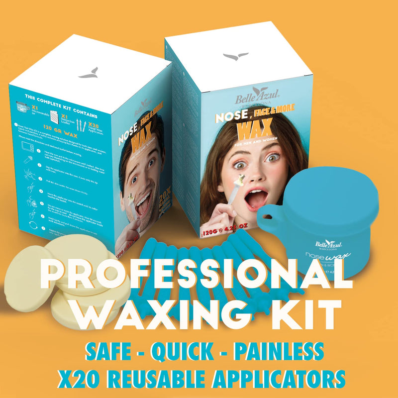 Belle Azul Nose Hair Wax Removal Set - 120g - Nose Hair Warm Wax Hair Removal Kit - made from high-quality organic beeswax - with 20 reusable applicators - men & women - Made in Spain - NewNest Australia