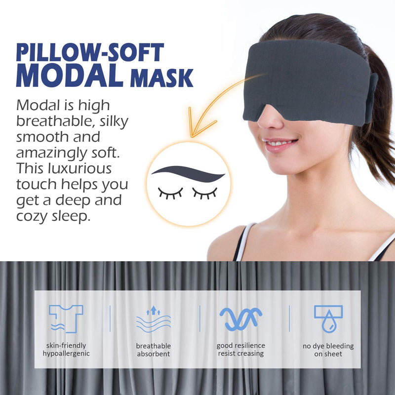 Mavogel Sleep Mask - Skin Friendly Modal Material & Light Blocking Sleeping Mask for Home/Flight/Shift Work, 100% Handmade, Fully Adjustable Strap, Full Eye Covers for Women/Men Sleeping Dark Grey - NewNest Australia