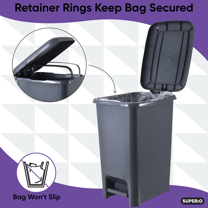 Superio Slim Trash Can with Foot Pedal  2.5 Gallon Step-On Trash Can, Garbage Can, Small Trash Can for Bathroom, Kitchen, Office, Patio, or Backyard  Onyx Grey - NewNest Australia