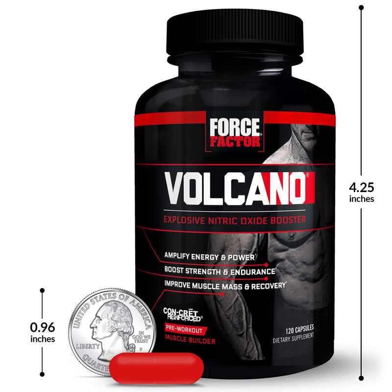 Volcano Pre Workout Nitric Oxide Booster Supplement for Men with Creatine and L-Citrulline to Boost Nitric Oxide and Energy, Build Muscle, Better Pump and Workout, Force Factor, 120 Capsules - NewNest Australia