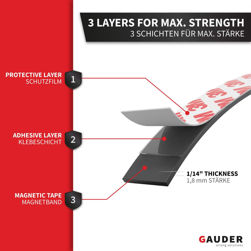 GAUDER Strong Magnetic Tape Self Adhesive (10' Long x 0.6" Wide x 1/14" Thick) | Magnetic Strips with Adhesive Backing | Magnet Roll 10 Feet - NewNest Australia