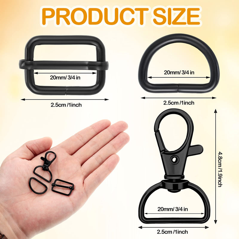 56 Pieces Purse Hardware Keychain Hooks with D Rings Set for Bag Making Lanyard Snap Hooks Metal Swivel Clasps with D Rings and Slide Buckle for Purses Keychain Lanyard Handbags (Black,25 mm) Black 25 mm - NewNest Australia