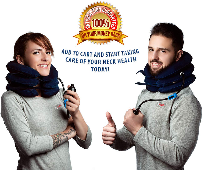 Pinched Nerve Neck Stretcher Cervical Traction Device for Home Pain Treatment | Inflatable Spinal Decompression Collar Unit Muscle Strain Injury Relief | Herniated Disc Problems Remedy Kit (Blue) Blue - NewNest Australia