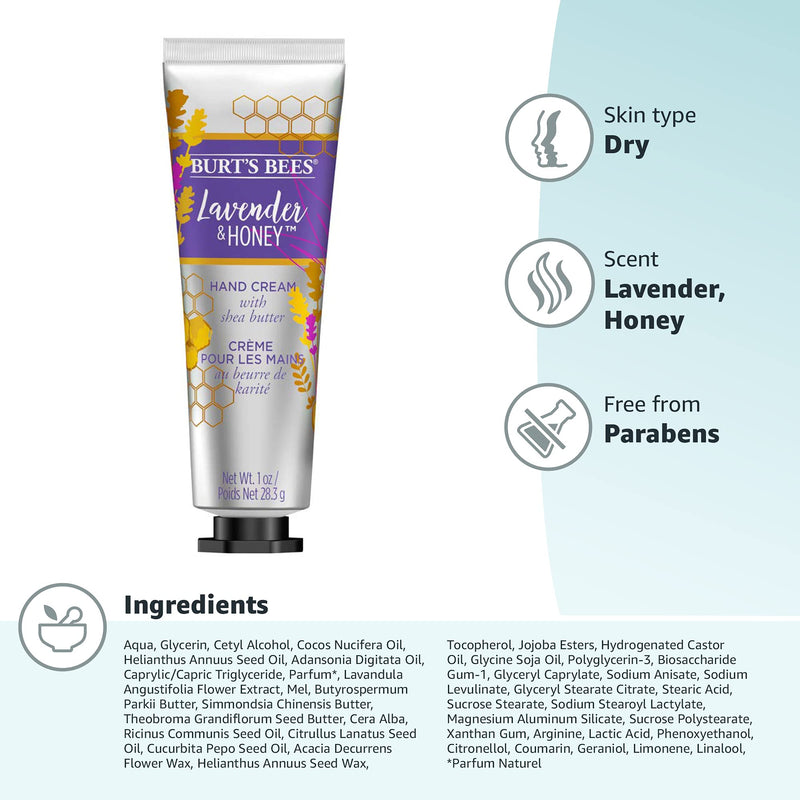 Burt’s Bees Moisturising Hand Cream with Shea Butter, Lavender and Honey, 1 Tube 28.3 g - NewNest Australia