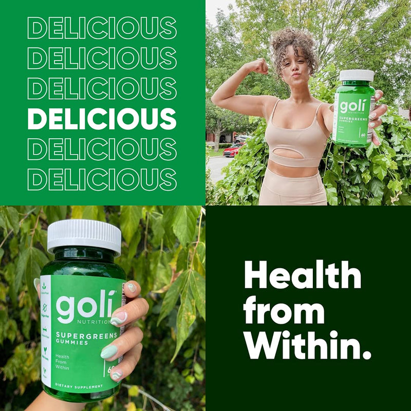 GOLI SUPERGREENS Vitamin Gummy - 60 Count - with Essential Vitamins and Minerals. Health from Within. (Plant-Based, Vegan, Gluten-Free & Gelatin Free) 1 - NewNest Australia