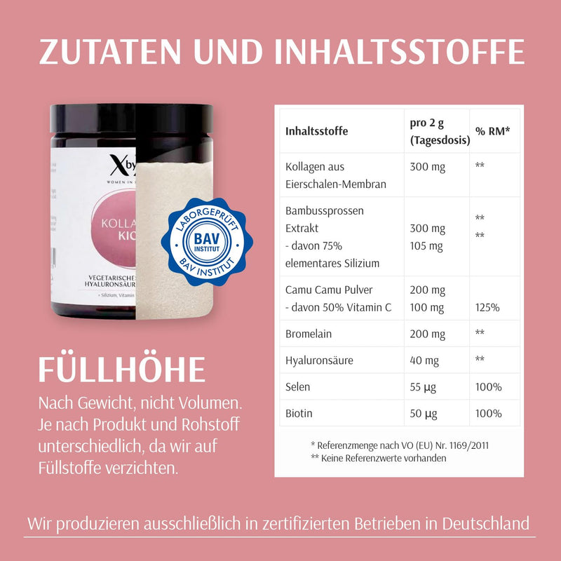 XbyX® Collagen Kick - Vegetarian Premium Collagen Powder - Type 1, 5 and 10 Collagen - Active ingredient complex made of collagen, hyaluronic acid, bromelain, silicon, selenium, biotin - NewNest Australia