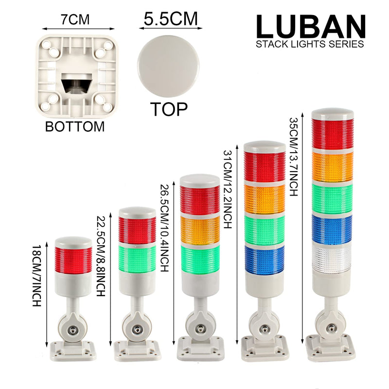 LUBAN Led Signal Tower Stack Lights, Industrial Signal Warning Lights, Column Tower Lamp Andon Lights with Rotatable Base, Steady Flashing Light Switchable,12V 24V DC(1-Layer, no Buzzer) DC 12 to 24V 1-Layer/no Buzzer - NewNest Australia