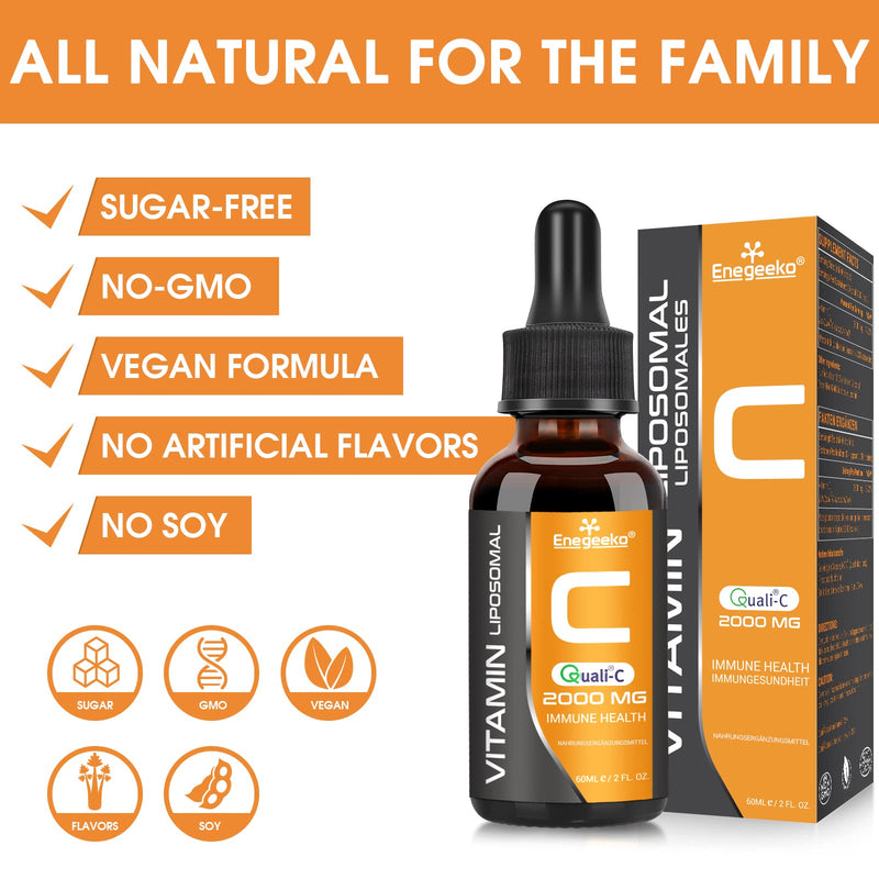 Liposomal vitamin C 2000 mg with Quali®-C | Non GMO | Vegan friendly | pH-neutral & stomach-friendly | Vegan, drops (60 ml (pack of 1)) 60 ml (pack of 1) - NewNest Australia