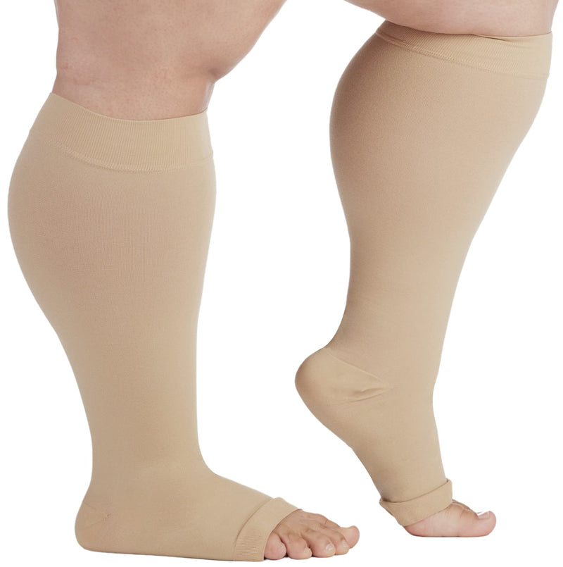 (3 Pack) Absolute Support Big and Tall Compression Socks for Women and Men 20-30mmHg Open Toe - Plus Size Compression Support Hose Wide Calf for Swelling Pain Edema Recovery Nursing - Beige, 2X-Large XX-Large - NewNest Australia