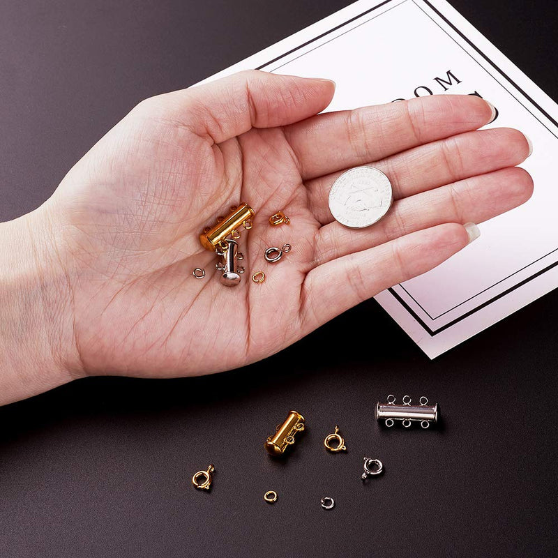 Pandahall 2-3 Strand Brass Jewelry Slide Lock with 40pcs Brass Close but Unsoldered Jump Rings and 20pcs Brass Spring Ring Clasps for Bracelet Necklace Jewelry Making (Silver &Golden) 2-3 Strand Clasps-Silver &Golden - NewNest Australia