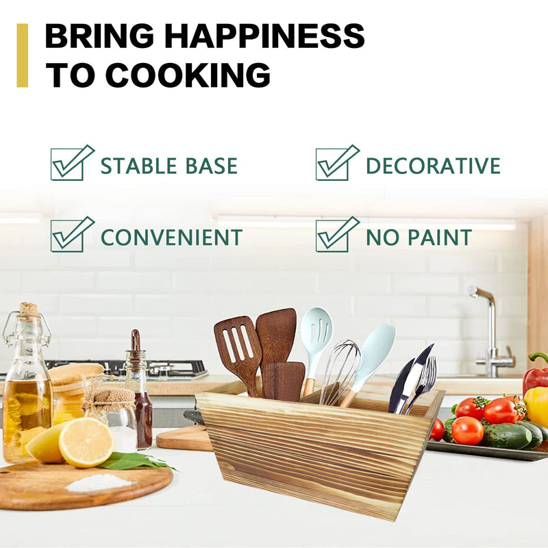 Wooden Utensil Holder Bamboo Organiser Kitchen Utensils Cutlery Holder with 2 Compartments, Wood Cutlery Caddy Holders, Cooking Tools Set Storage Pots (Natural with 2 Compartments) Natural With 2 Compartments - NewNest Australia