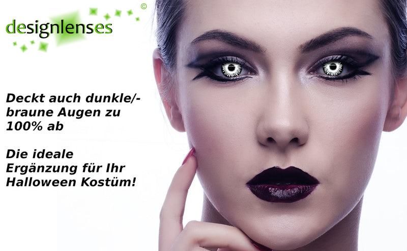 Designlenses Vampire Colored Contact Lenses For Halloween "White Fear" + Free Contact Lens Container (Within Germany) ), Black/White, Without Vision, Pack Of 2. - NewNest Australia
