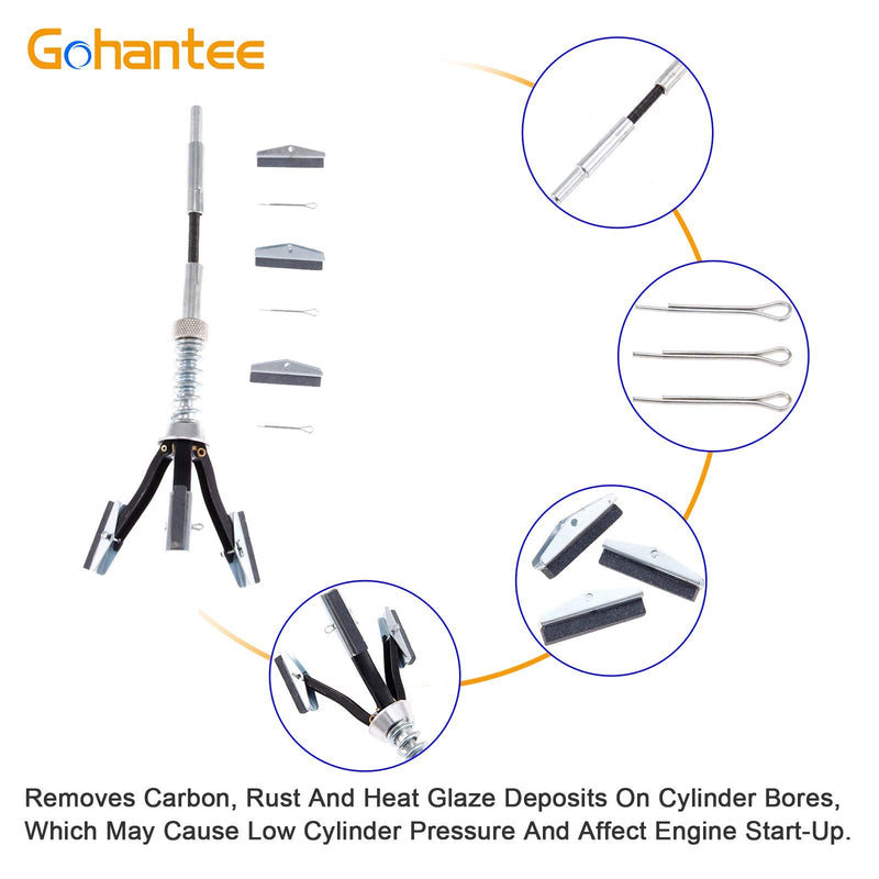 gohantee Engine Cylinder Hone Adjustable Deglazer 3/4" to 2-1/2" Diameter with 3-Piece 1-1/8" Long Stones 220 Grit - NewNest Australia