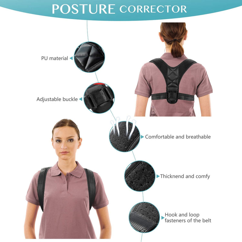 Posture corrector Back brace for Men Women Spine straightener Upper body alignment pain relief Hunchback Correction Clavicle Support for Back Neck & Shoulder (Black) Black M - NewNest Australia