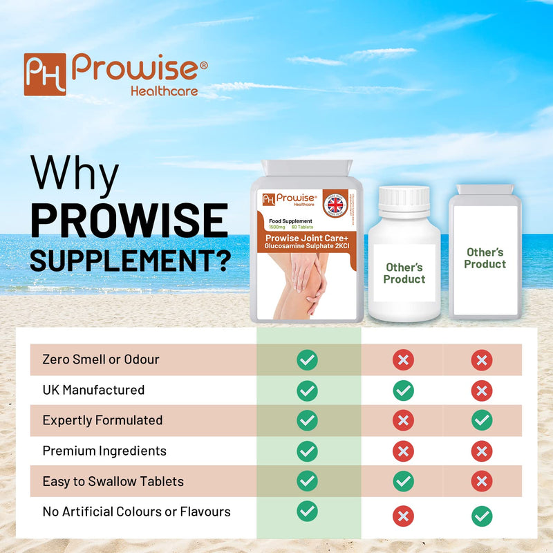 Glucosamine Sulphate 2KCL I Glucosamine 1500mg 60 Tablets (2 Month Supply) I High Strength Glucosamine for Joint Health I Gluten & Dairy Free I Made in The UK by Prowise Healthcare - NewNest Australia
