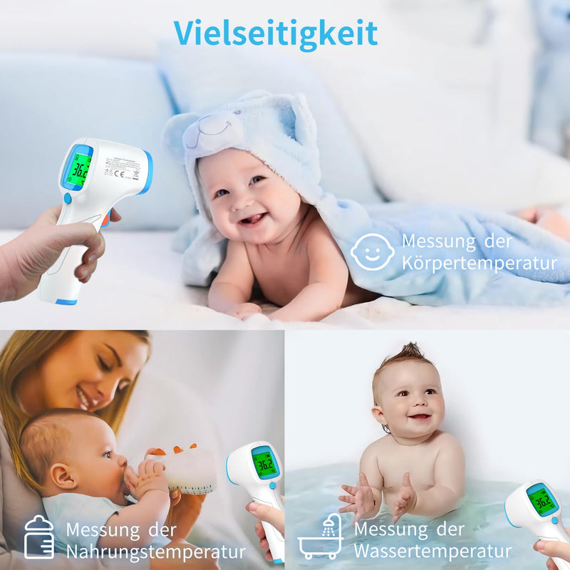 BerkeMed fever thermometer, contactless, infrared forehead thermometer, fever thermometer baby, for babies, children and adults, digital thermometer fever, immediate accurate readings, LCD display, white_blue - NewNest Australia