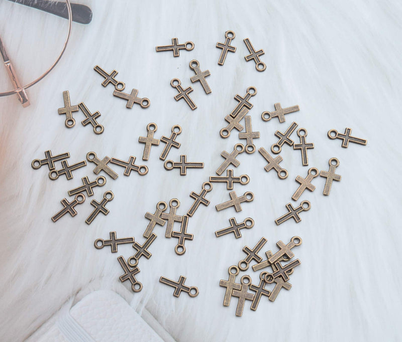 Ruwado 50 Pcs Mini Cross Charm Metal Mini Pendant Beads for Jewelry Making Finding Necklace Bracelet Earring Keychain DIY Gift Idea Handmade Craft Accessories Bronze - NewNest Australia