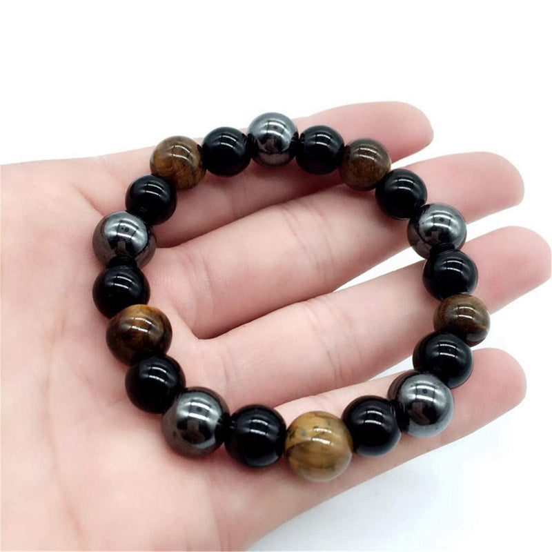 Triple Protection Bracelet for Bring Luck and Prosperity Hematite Black Obsidian Tiger Eye Stone Bracelets for Men Women, Beaded Buddha Healing Rope Uni Bracelet (2pcs) A - NewNest Australia