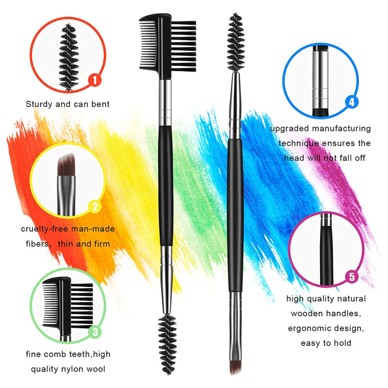 Eyebrow Brush and Comb Set, 2Pcs Eye Brow Brush, Professional Spoolie brushes, Firm Thin Angled Eyebrow Brush, Eyeliner Brush Kit, Precision Application & Blending (Black) Black - NewNest Australia