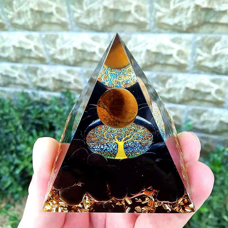 VNSTKWW Orgone Pyramid Crystal, Healing Chakra Pyramid for Protection,Balancing Positive Energy,Obsidian Emotional-Negativity Removal Stone,Clear Quartz Crystal Point for Meditation(2.36 inch) B - NewNest Australia