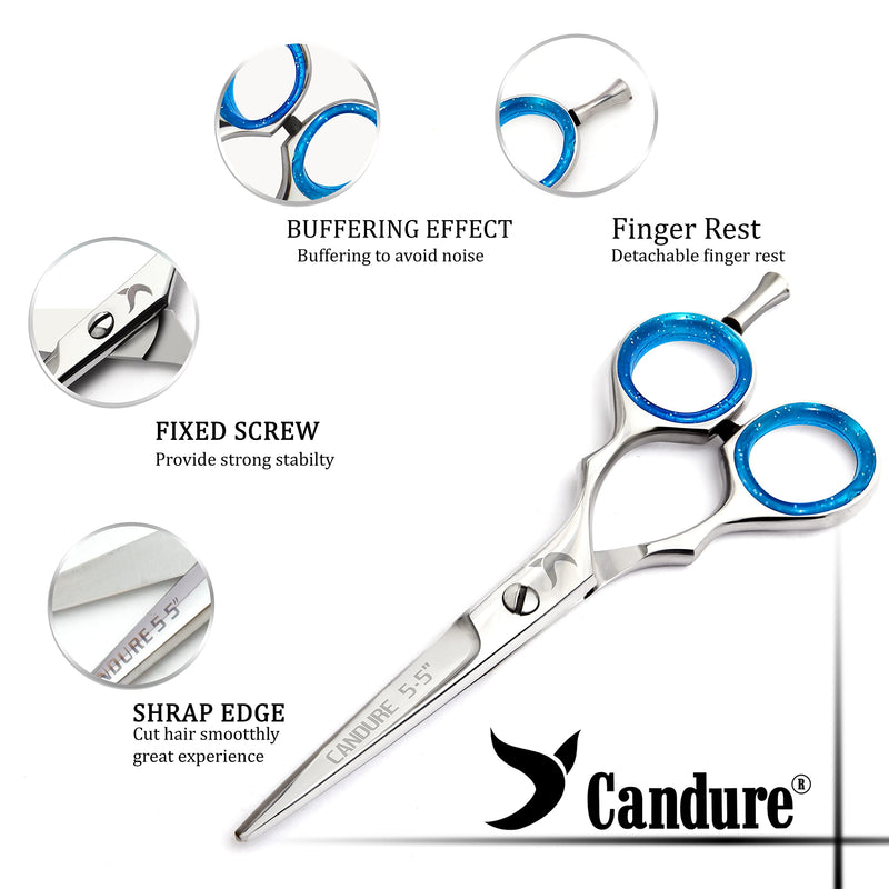 Candure Hairdressing Scissor Hairdresser thinning Scissor Set - 5.5 Inch Hair Cutting and Hair Scissor with Comb and Pouch - for Men, Women, Children and Professional Barbers 2 Count (Pack of 1) Silver - NewNest Australia