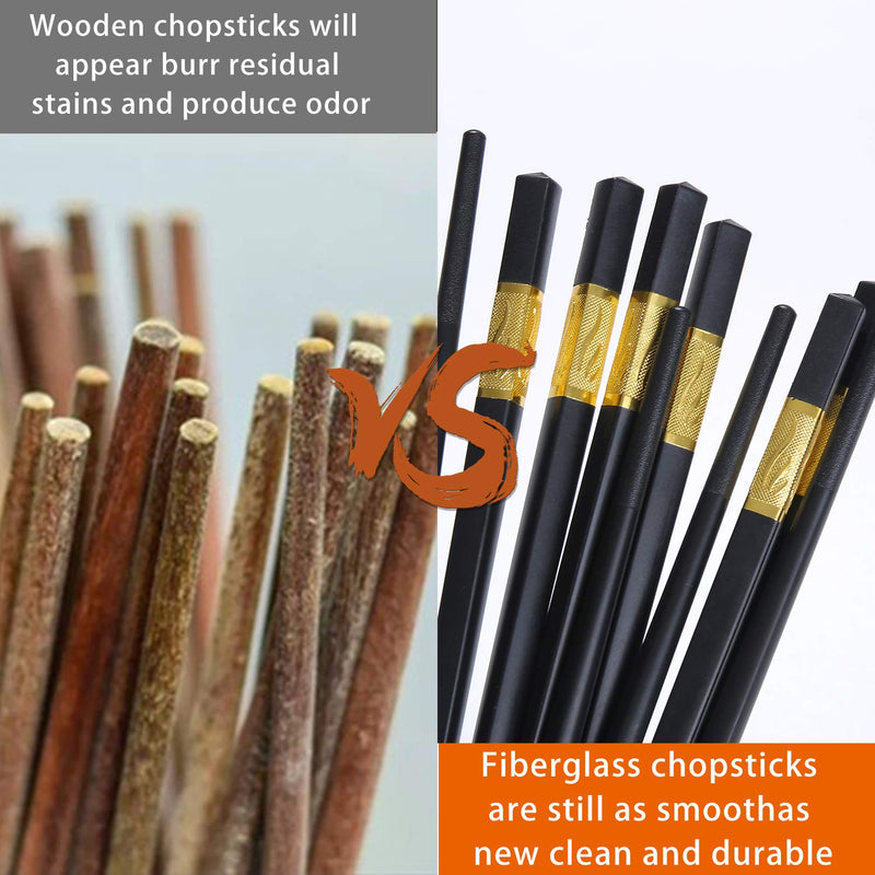 NewNest Australia - 10 Pairs Fiberglass Chopsticks, Reusable Alloy Chop Sticks Non-slip Chopsticks in Minimalism Style, Dishwasher, 9 1/2 Inches (Golden) Golden 