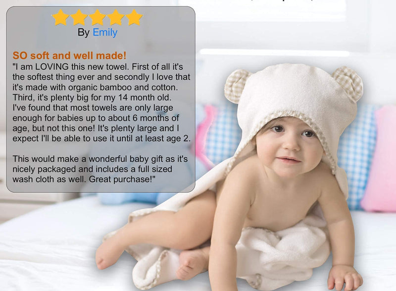 Premium Organic Baby Bath Towel and Washcloth Set - Our Soft Baby Towels and Washcloths are Luxury Baby Bath Essentials - Baby Hooded Towel - Girl / Boy Toddler Bath Towel (Beige) Beige - NewNest Australia
