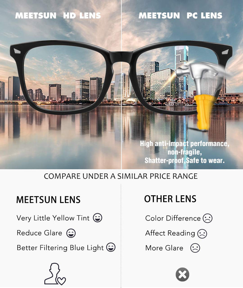 MEETSUN Blue Light Blocking Glasses, Anti Eye Strain Headache (Sleep Better),Computer Glasses UV400 Transparent Lens 2 Pack Black +Leopard Lens 53 Millimeters - NewNest Australia