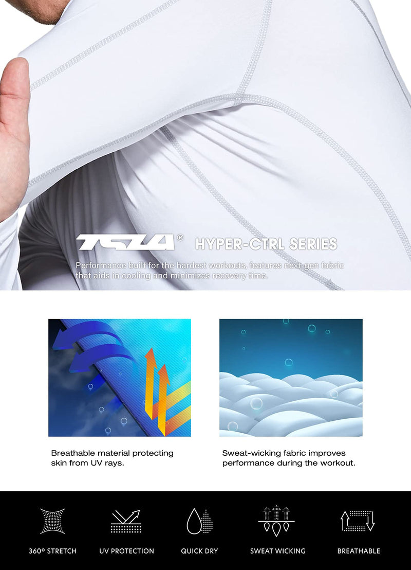 TSLA 1 or 3 Pack Men's UPF 50+ Mock Long Sleeve Compression Shirts, Athletic Workout Shirt, Water Sports Rash Guard Active Mock Neck White Large - NewNest Australia