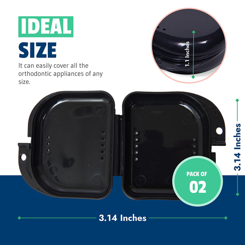 Mrs. Odonto Retainer Case - Pack of 2 - Odorless Mouth guard Case - Ventilated, Durable & Hygienic for Carrying and Protecting Braces, Dentures & Aligners - 3.14 x 3.14 x 1.1 - (Black) Black - NewNest Australia