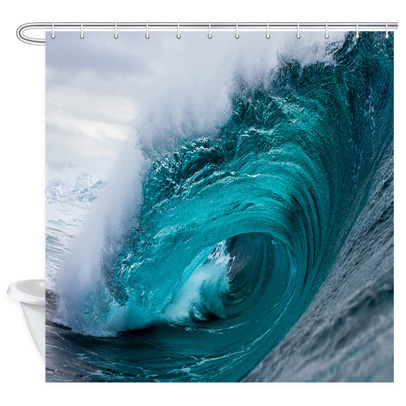 NYMB Aqua Ocean Seawater Shower Curtain, Polyester Fabric Nautical Summer Tropical Surfing Wave on a Blue White Windy Sea Bathroom Decorations, Dark Teal Bath Curtains Hooks Included, 69X70in - NewNest Australia