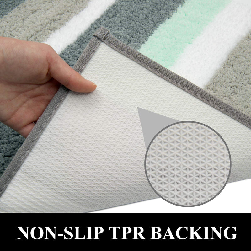 NewNest Australia - HEBE Non-Slip Bathroom Rug Mat Shag Microfiber Shower Bath Rug Absorbent Bath Mat for Bathroom Machine Washable 18"x26" 18"×26" Mint Green/Grey 