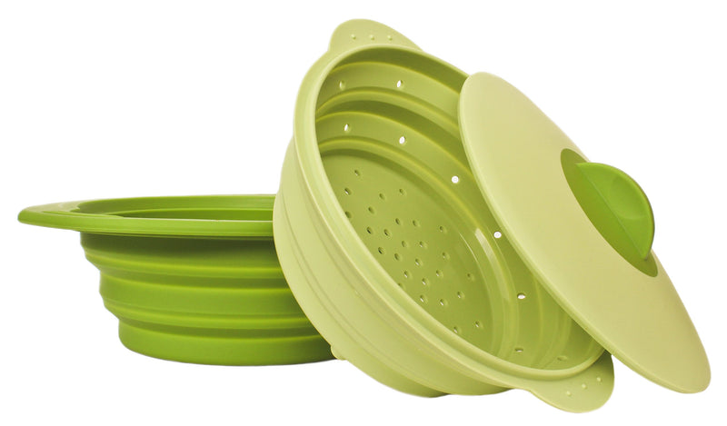 Zoie + Chloe 100% Silicone Family Size Steamer - Collapsible Design with Lid & Detachable Colander Green - NewNest Australia