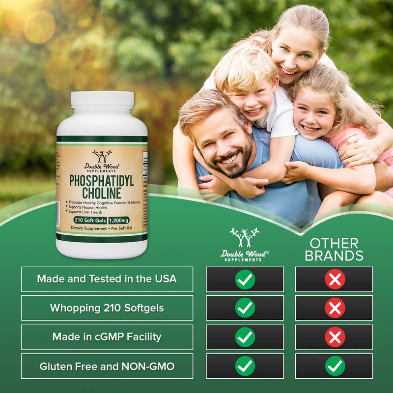 Phosphatidylcholine 1,200mg – 210 Softgels – Enhanced Version of Sunflower and Soy Lecithin - Non-GMO, Manufactured and Tested in The USA to Support Brain Health by Double Wood Supplements - NewNest Australia