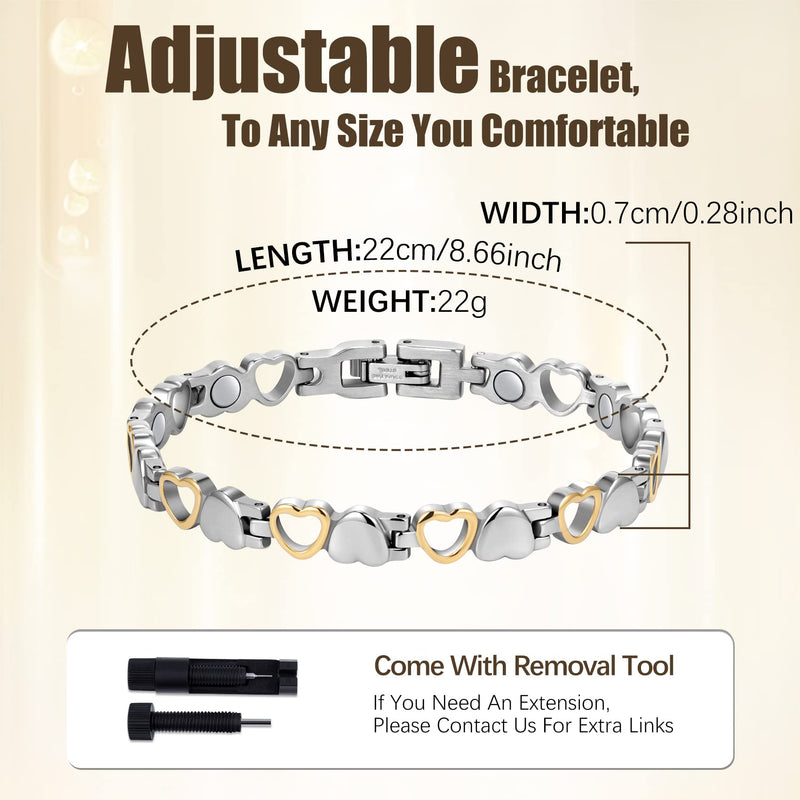 Jeracol Titanium Steel Magnetic Bracelets for Women,Love Heart Design Magnetic Wristband Brazaletes with Ultra Strong Magnets,Gifts with Removal Tool & Jewelry Gift Box LH-SG - NewNest Australia
