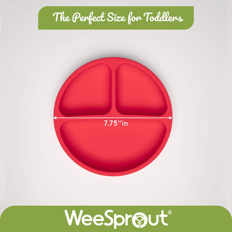 WeeSprout 100% Silicone Plates for Toddlers | 3 Pc Set | Divided Baby Plates | Non-Toxic, BPA Free | Dishwasher & Microwave Friendly | Skidproof & Unbreakable| Silicone Kids Plates with Dividers Bright Green, Blue & Grey Without Lids - NewNest Australia