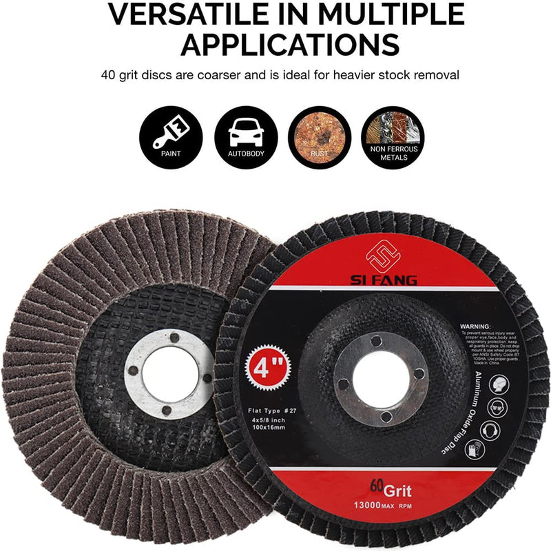SI FANG 10Pcs 4''x5/8'' Premium High Density Calcined Aluminum Oxide Flap Disc 60 Grit 60Grit - NewNest Australia