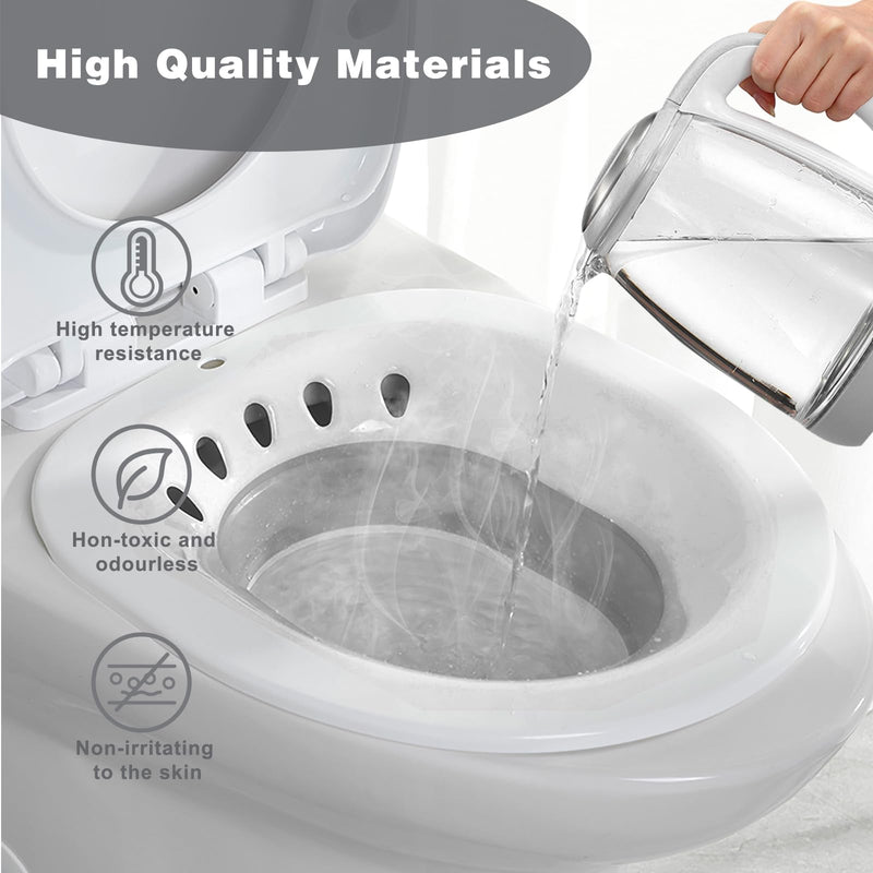 DEANIC Foldable Sitz Bath for Toilet Hemorrhoids Treatment and Post Partum Care, Yoni Steam Bath Seat for Pregnant Women, Bidet Bowl with 1 Towel, Grey Grey+white - NewNest Australia